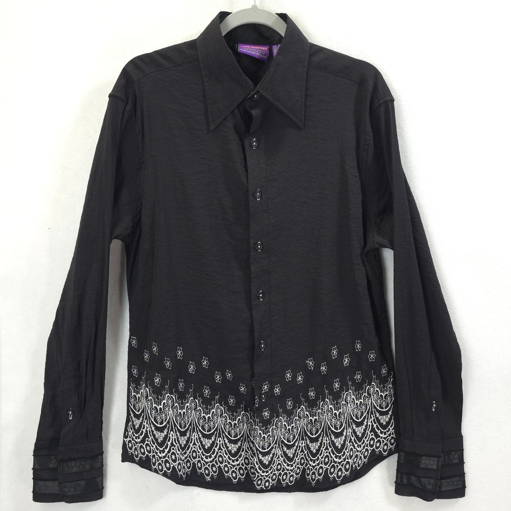 Jimi Hendrix Button Shirt Mens M Texture Black Embroidered Rock Roll Religion